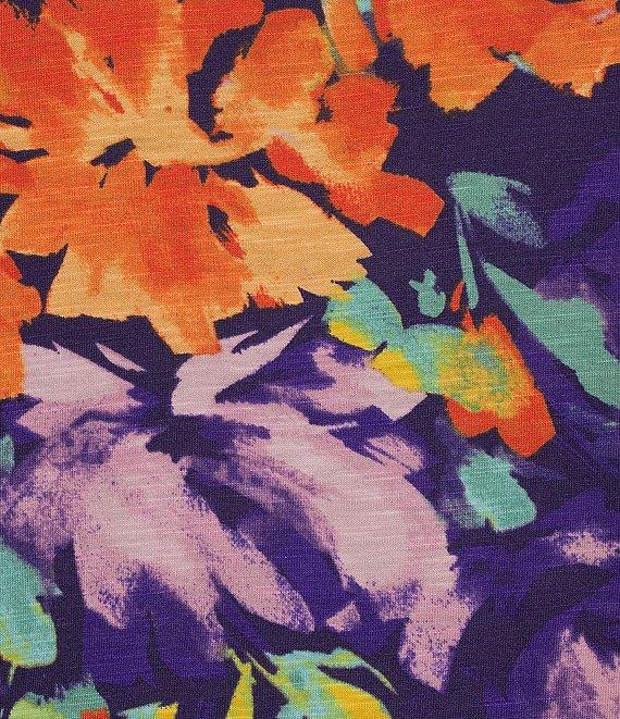 Westbound Plus Size Imperial Palace Floral Glow 3/4 Sleeve Crew Neck Knit Top Product Image