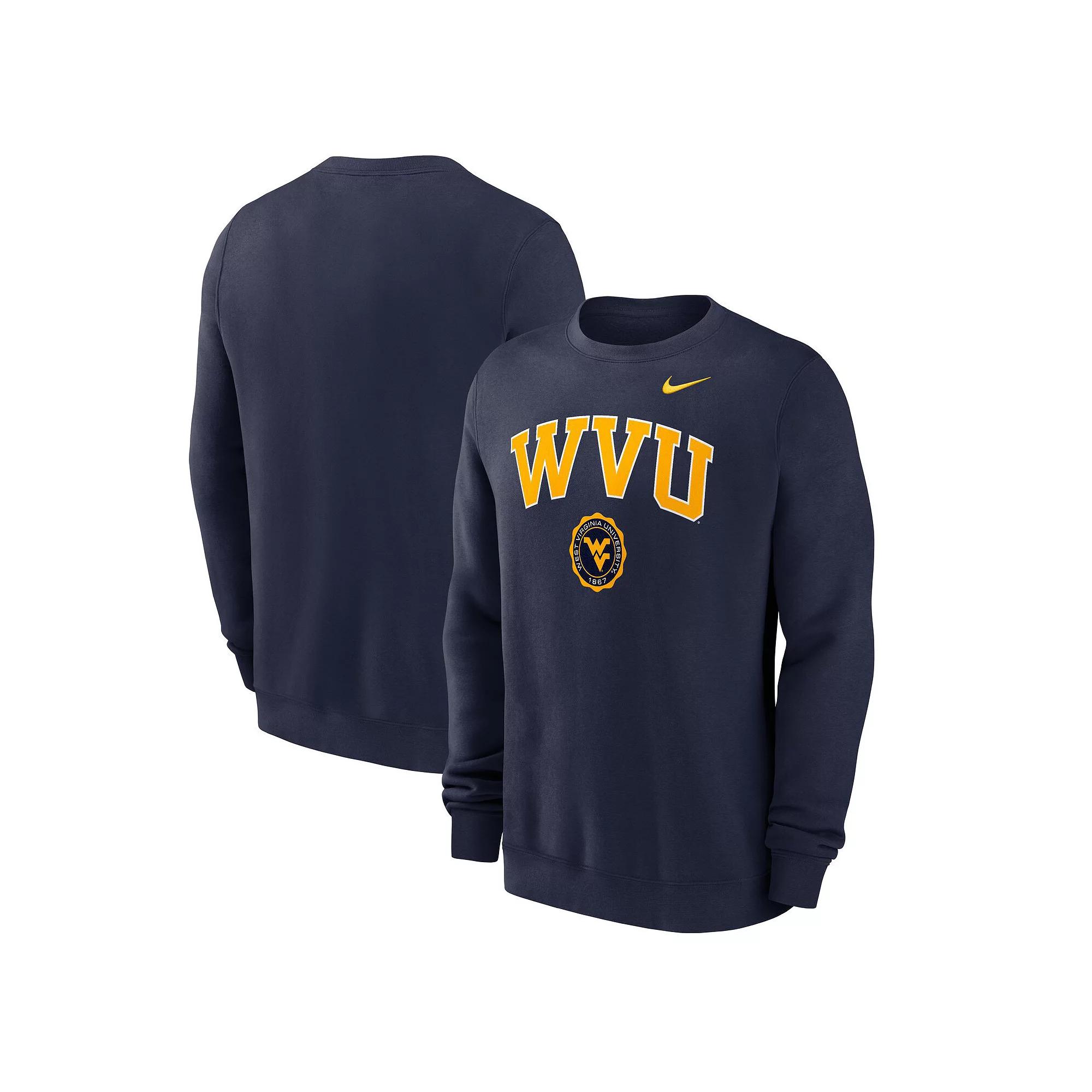 Men's Nike Navy West Virginia Mountaineers Arched Seal Pullover Sweatshirt,  Product Image