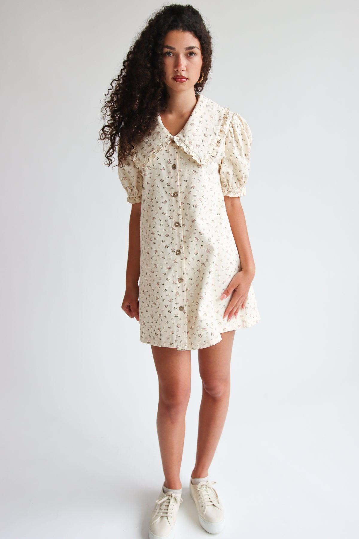 Floral Peter Pan Collar Denim Dress Product Image