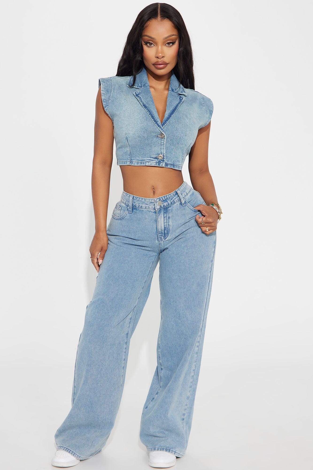 High Value Cropped Denim Vest - Light Wash Product Image