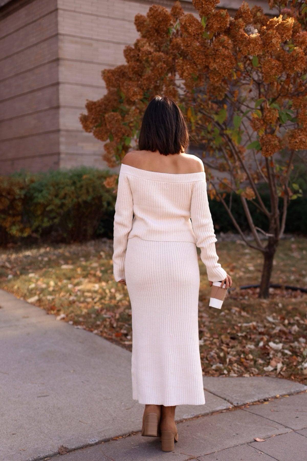 Muse By Magnolia Cream Ribbed Sweater Skirt - FINAL SALE Product Image