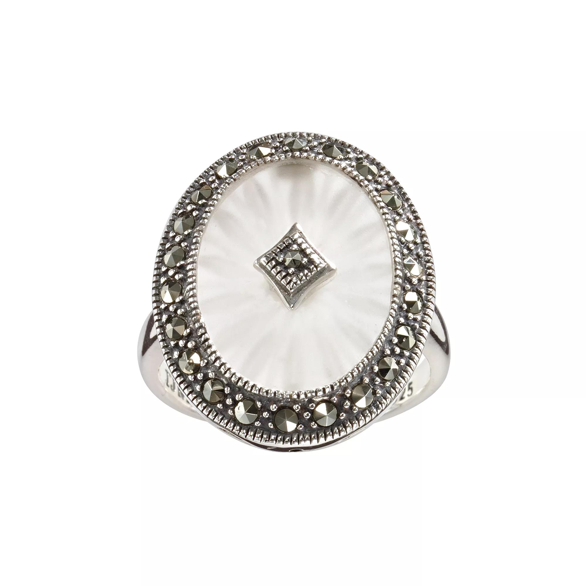 Lavish by TJM Sterling Silver Sunray Crystal & Marcasite Oval Frame Ring, Women's, Size: 6 Product Image
