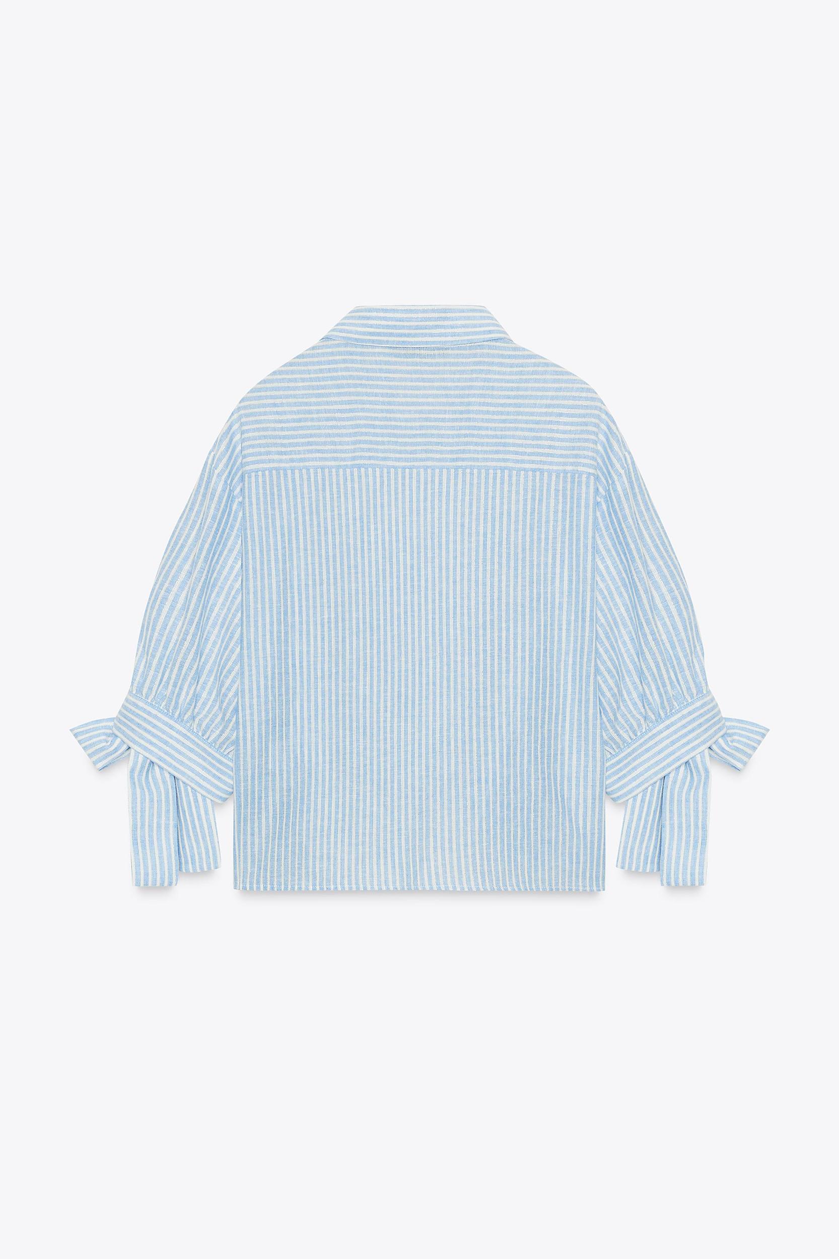 STRIPED LINEN BOW SHIRT Product Image