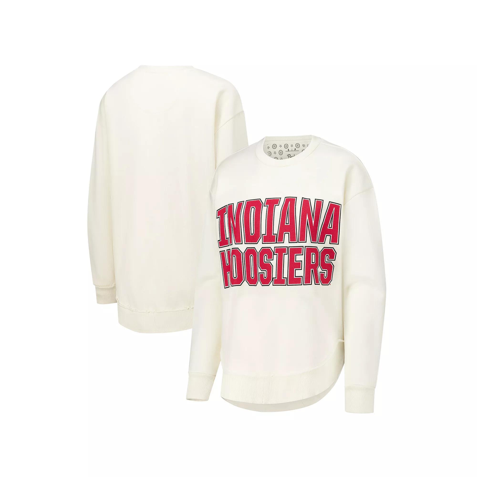 Women's Pressbox Cream Indiana Hoosiers Poncho Fleece Crew Sweatshirt,  Product Image
