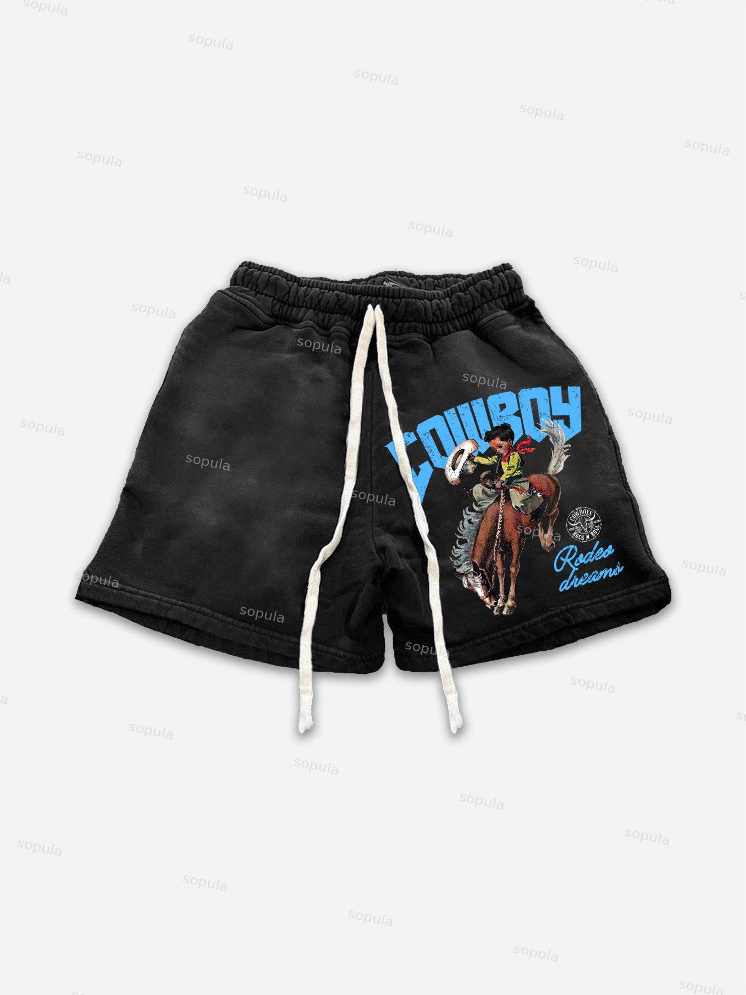 Cowboy Rodeo Dreams Print Drawstring Shorts Product Image