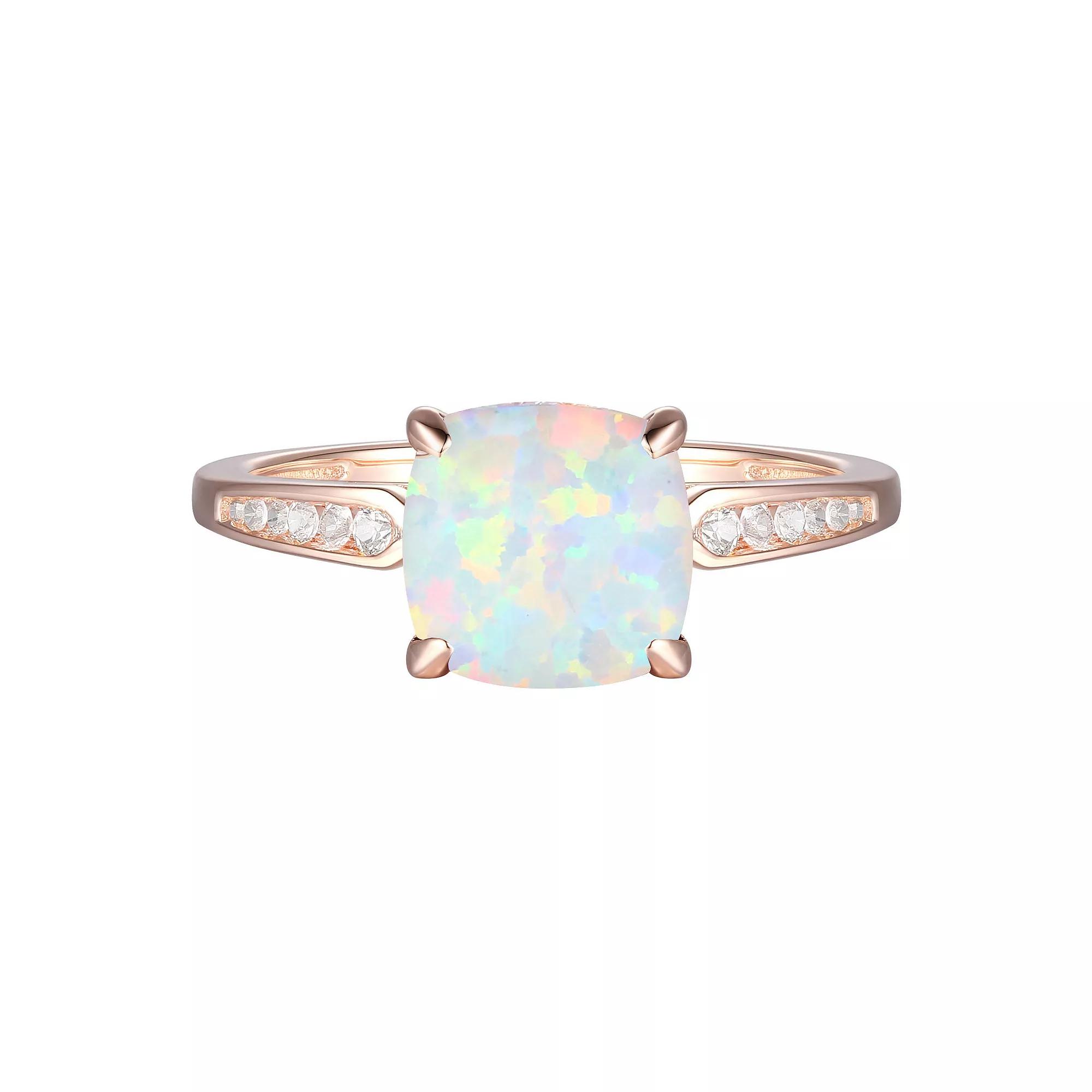 14k Rose Gold Over Silver Lab-Created Opal & Lab-Created White Sapphire Ring, Women's, Size: 7 Product Image