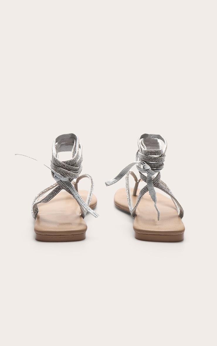Silver PU Round Toe Diamante Strappy Sandals Product Image