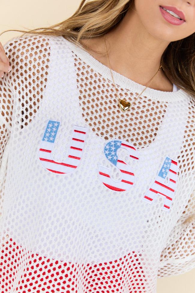 Born In The USA Ivory Open Knit Sweater FINAL SALE Product Image