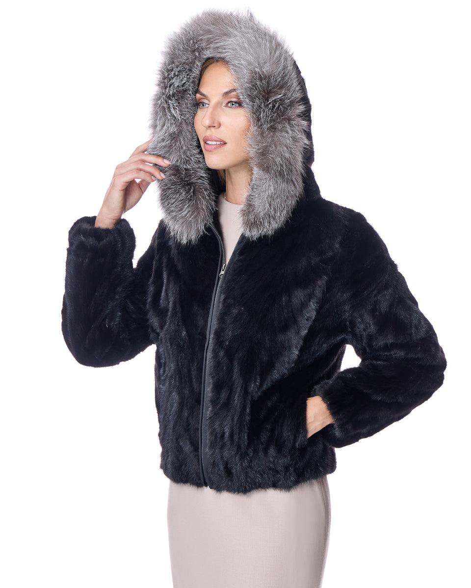 Hooded Mink Sections Jacket Product Image
