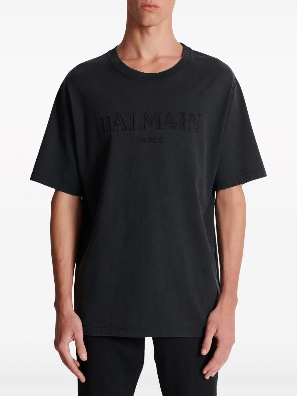 BALMAIN Logo-embossed Cotton T-shirt In Black Product Image