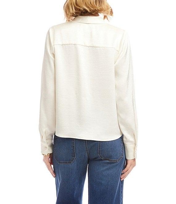 Karen Kane Satin Bow Tie Neck Long Sleeve Blouse Product Image