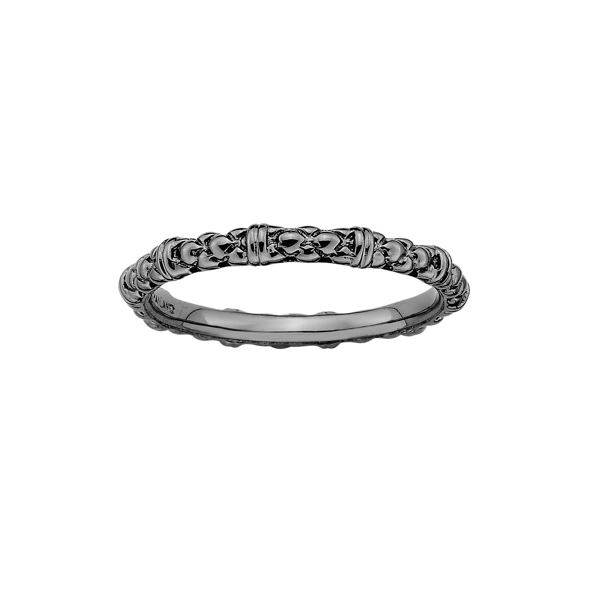 Stacks & Stones Ruthenium-Plated Sterling Silver Textured Stack Ring, Women's, Size: 8, Black Product Image
