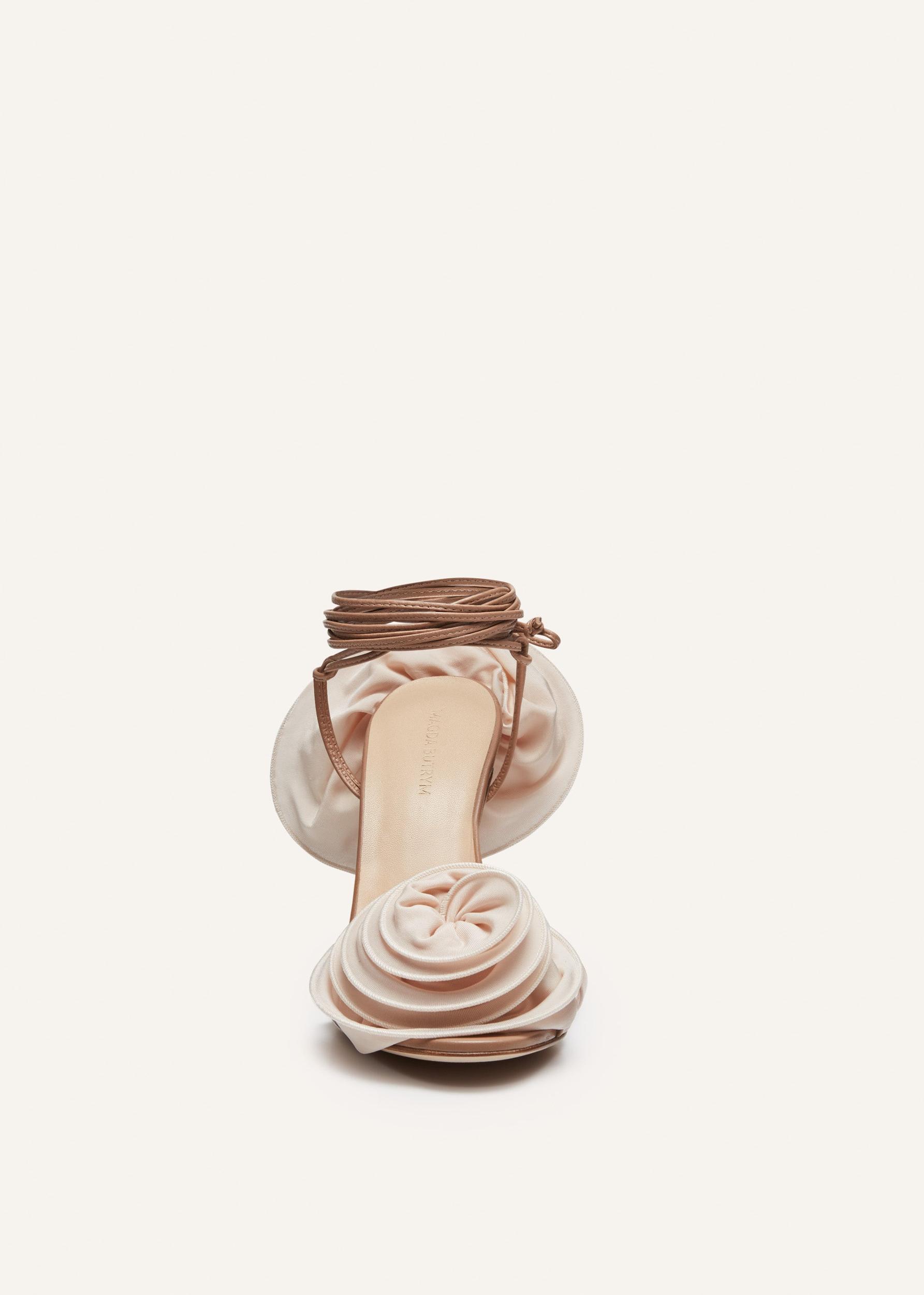 Wrap around double flower sandals in nude Product Image