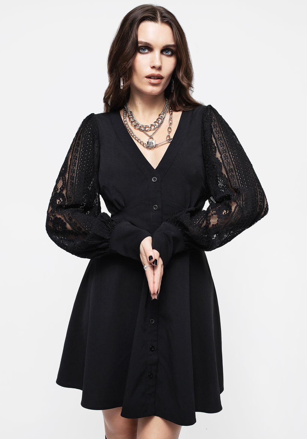Covenant Lace Sleeve Button Up Mini Dress Product Image