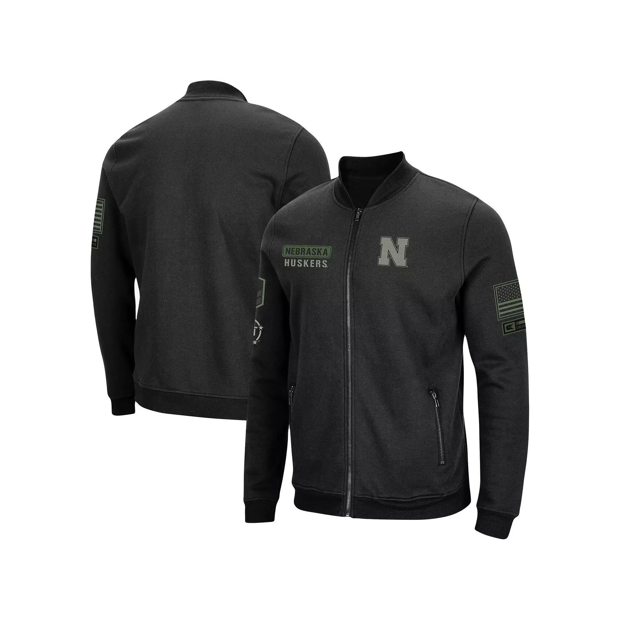 Men's Colosseum Black Nebraska Huskers OHT Military Appreciation High-Speed Bomber Full-Zip Jacket,  Product Image
