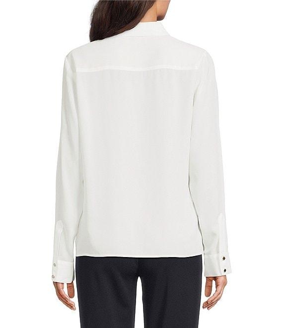 Calvin Klein Point Collar Long Sleeve Ruffle Button Front Blouse Product Image
