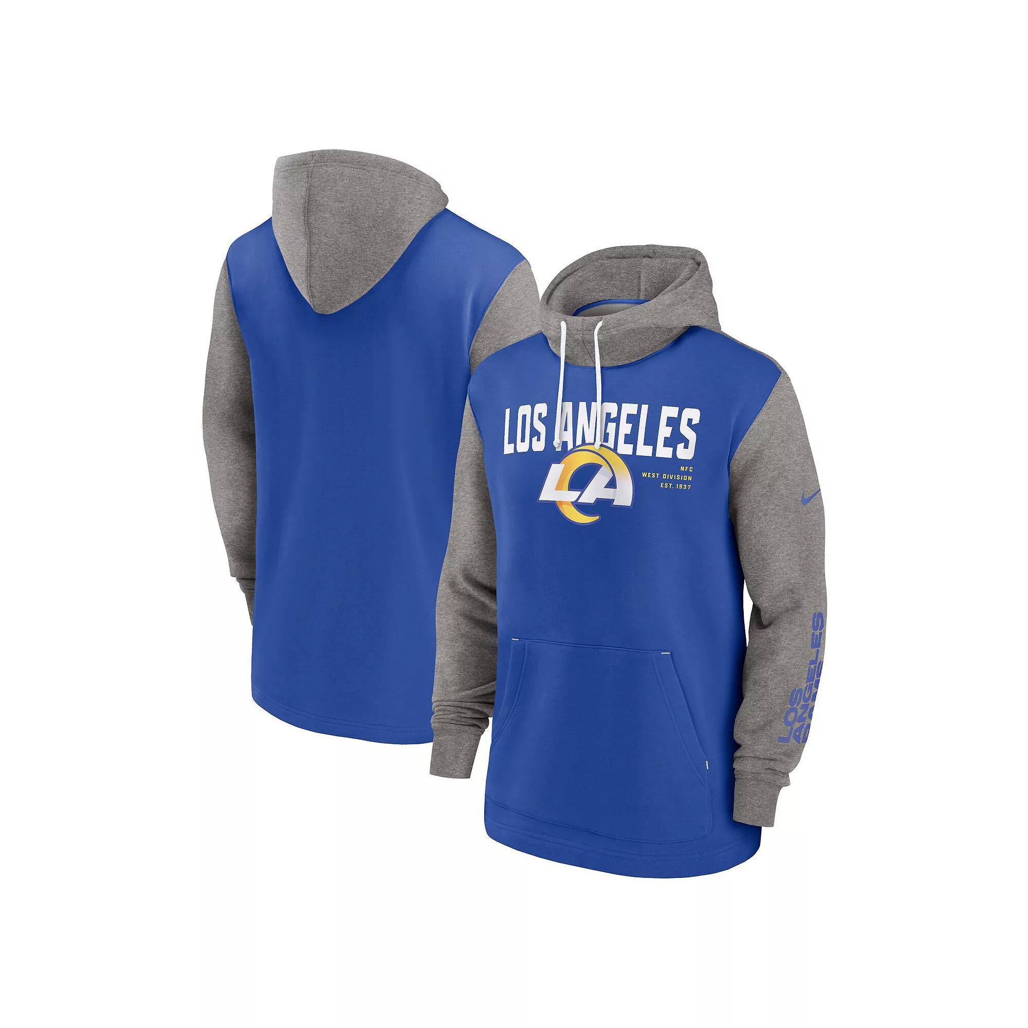 Men's Nike Royal Los Angeles Rams Fashion Color Block Pullover Hoodie, Size: Medium, Blue Product Image