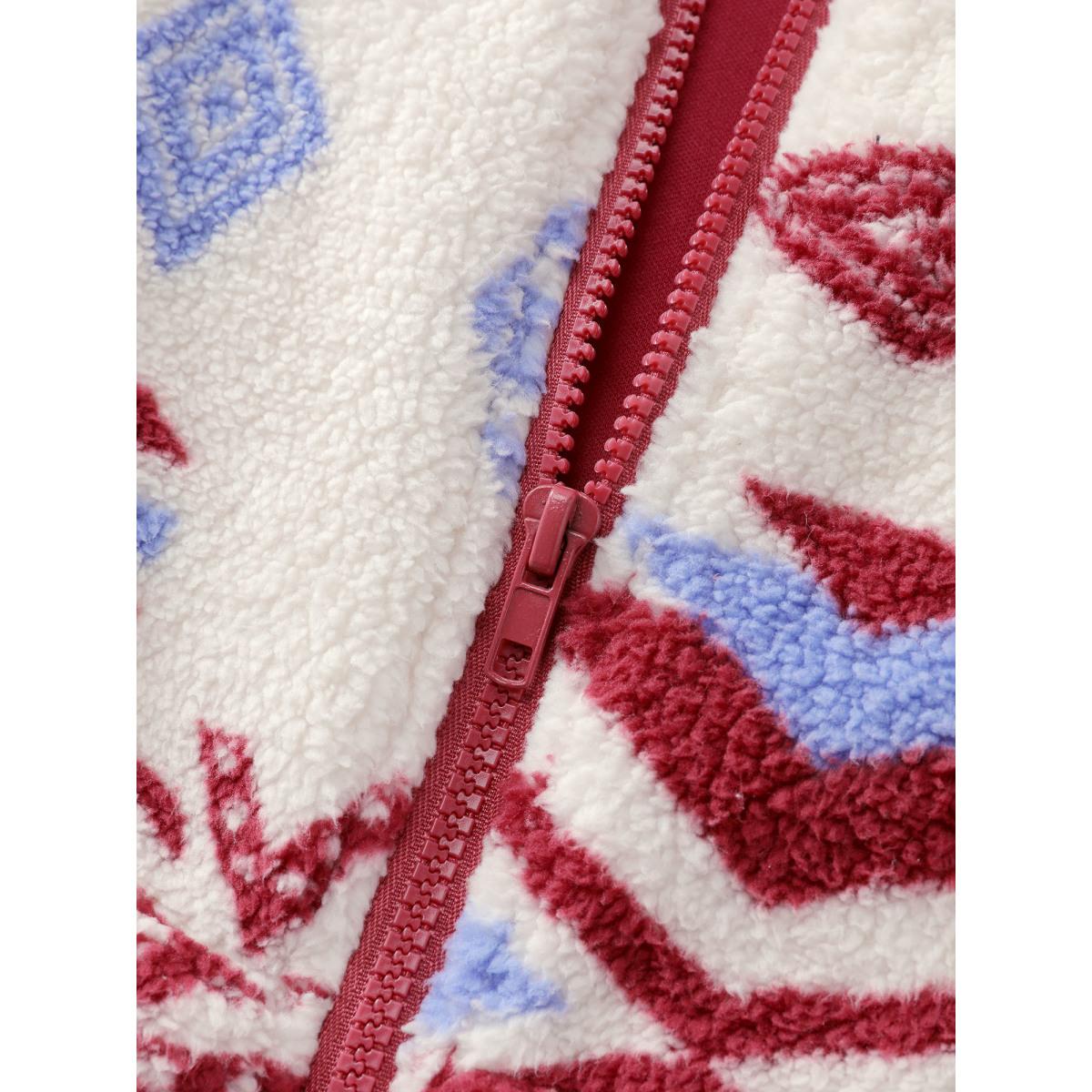 Plus Size Holiday Pattern Zipper Contrast Jacket Women Ivory Leisure Contrast Ladies Casual Winter Coats BloomChic 12/L Product Image