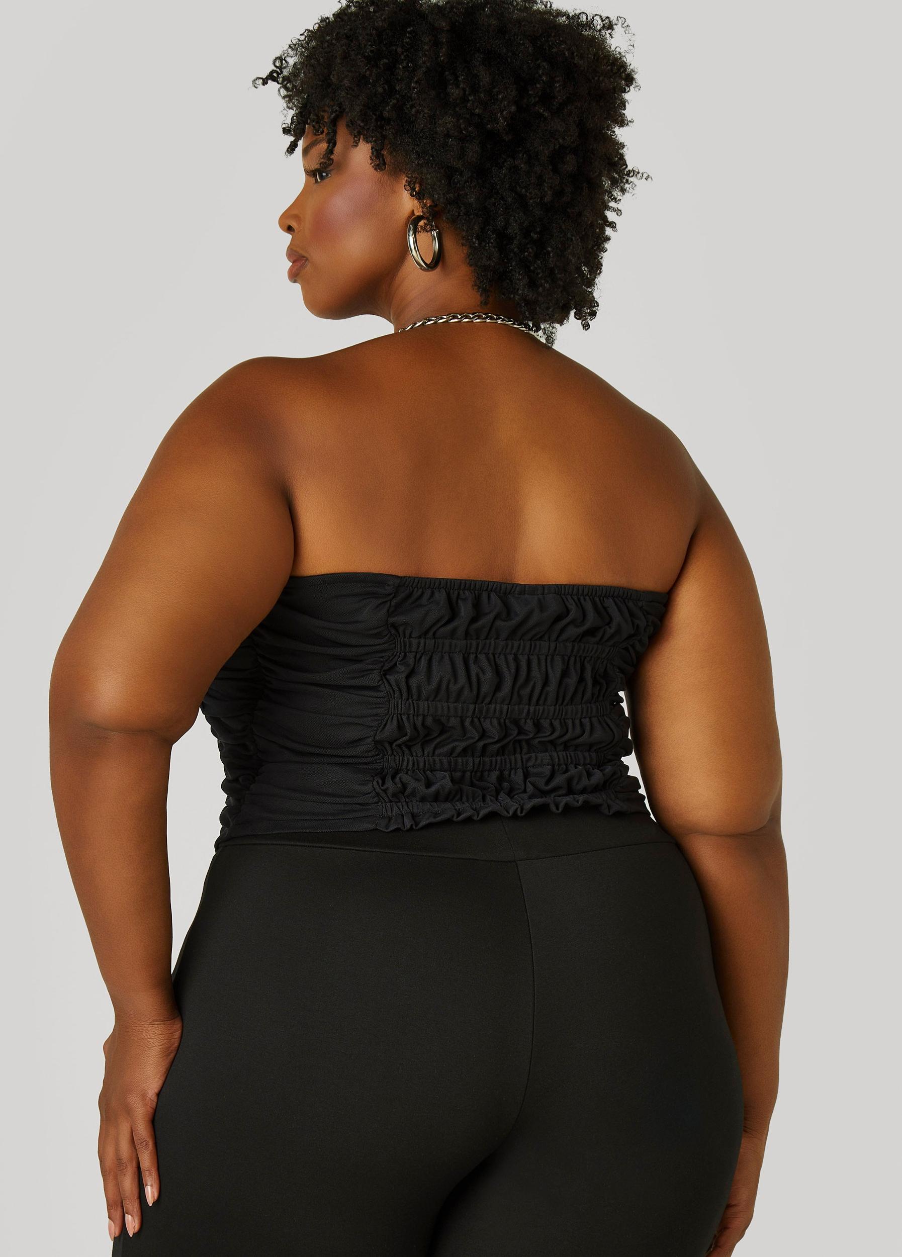 Plus Size Strapless Ruched Mesh Corset Top Ashley Stewart Product Image