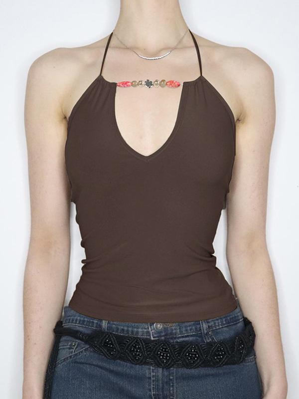 V Neck Bead Connected Backless Halter Vest Product Image