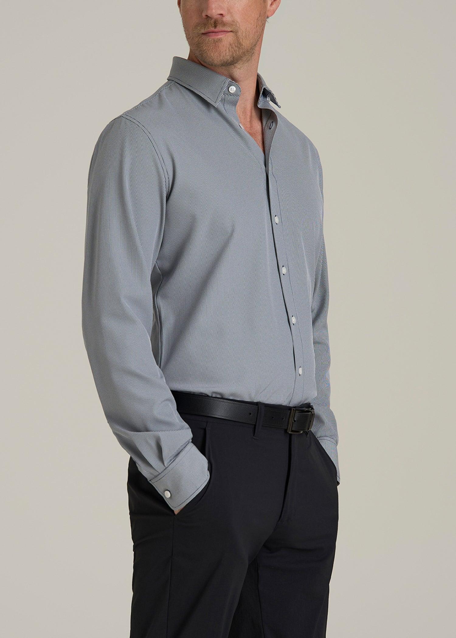 Traveler Stretch Dress Shirt for Tall Men in Navy and White Houndstooth Male Product Image