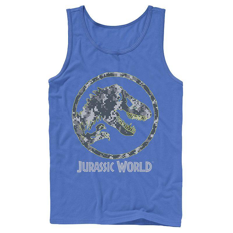 Men's Jurassic World Camouflage Yellow Outline Fossil Coin Logo Tank Top,  Product Image