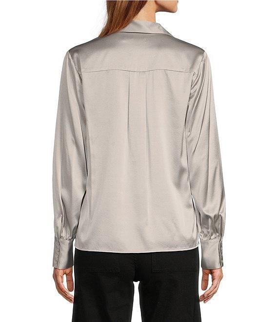 Antonio Melani Violet Silk Notch Collar V-Neck Long Blouson Sleeve Blouse Product Image