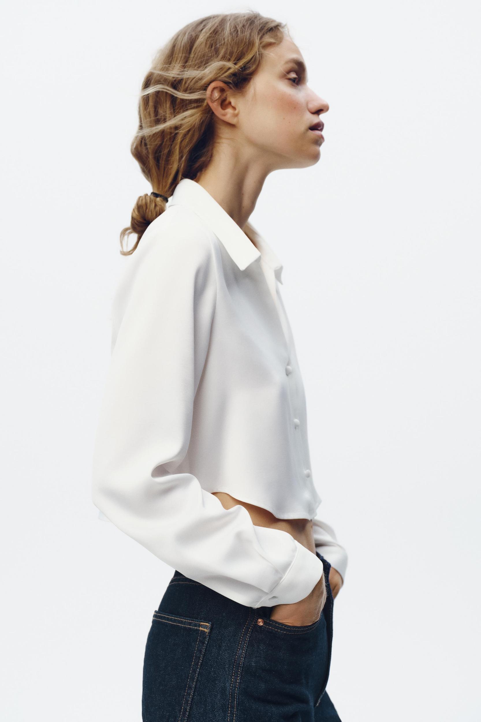 SATIN EFFECT CROPPED SHIRT Product Image