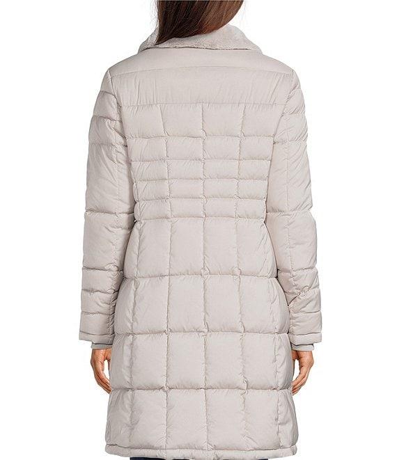 Donna Karan Faux Fur Trim Hooded Neck Zip Front Walker Puffer Coat Product Image