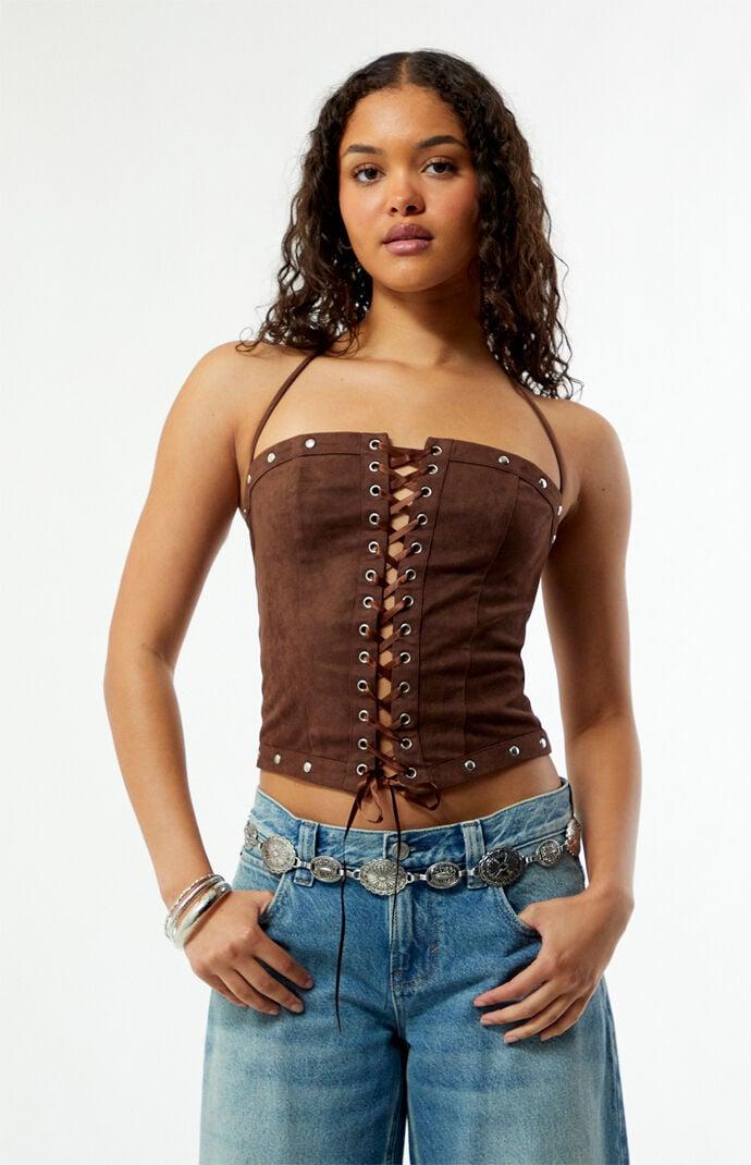 Chelsie Faux Suede Lace-Up Top Product Image