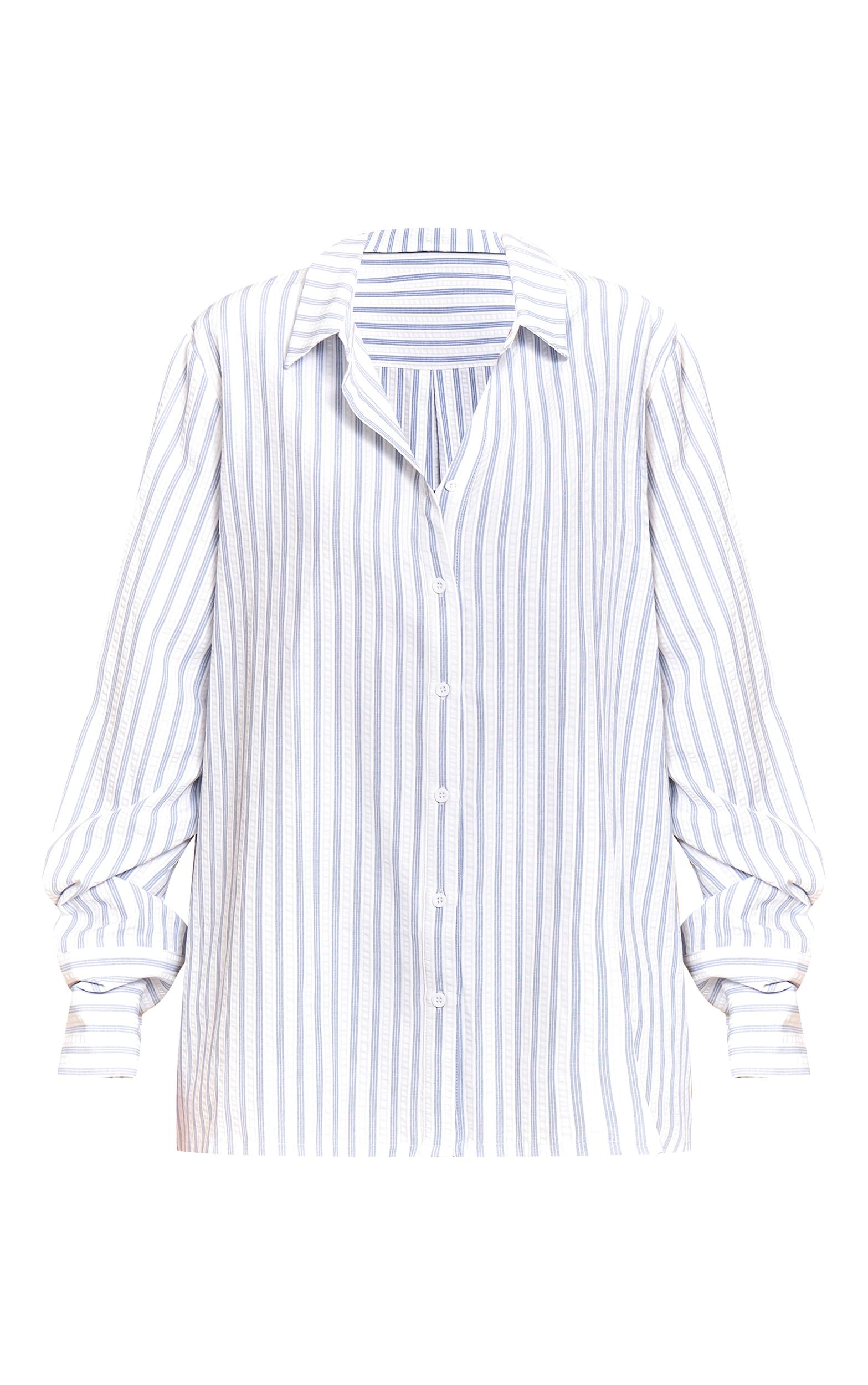 Blue Oversized Stripe Cuff Shirt Product Image