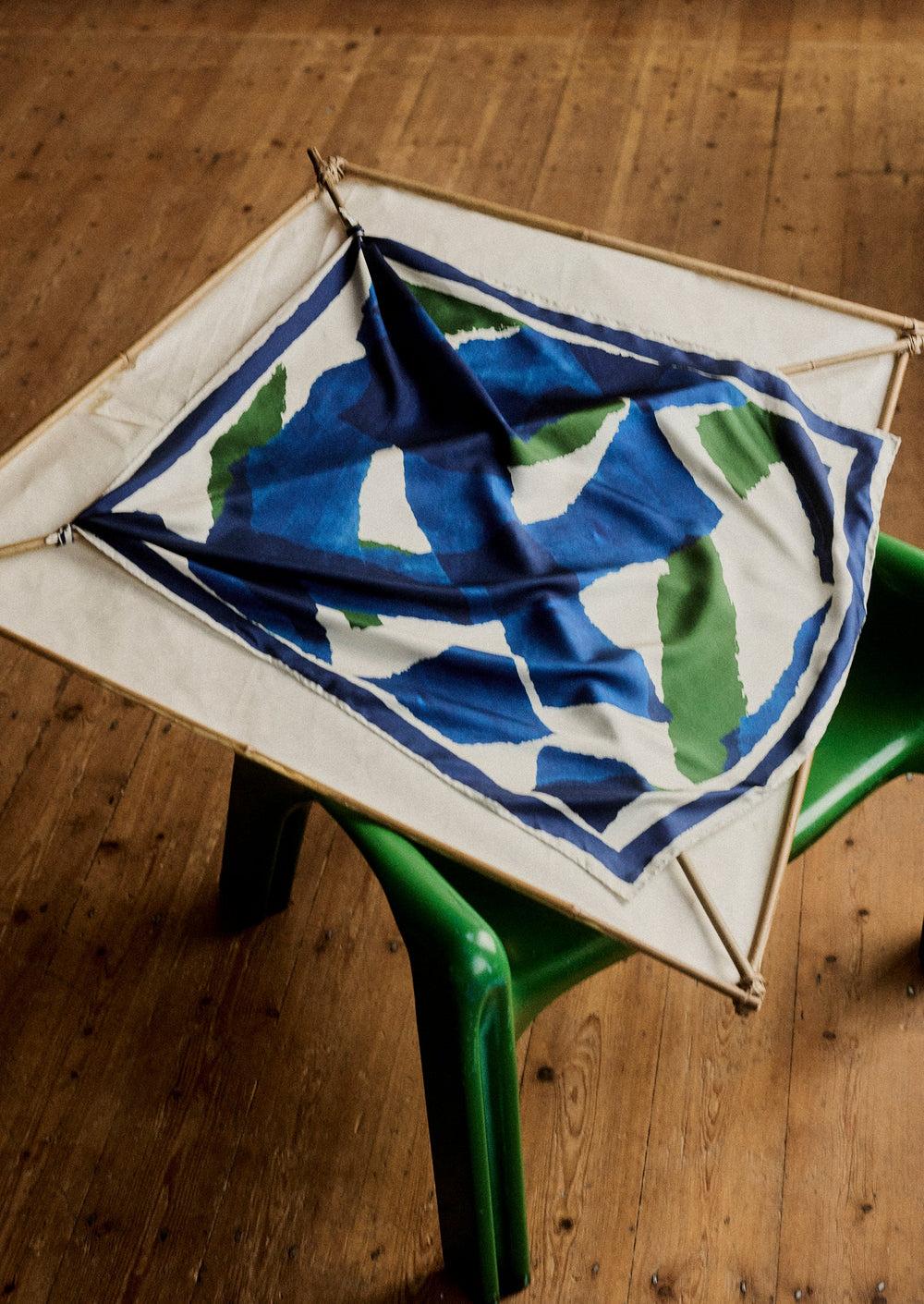 Washi Print Silk Bandana | Blue/Green Product Image