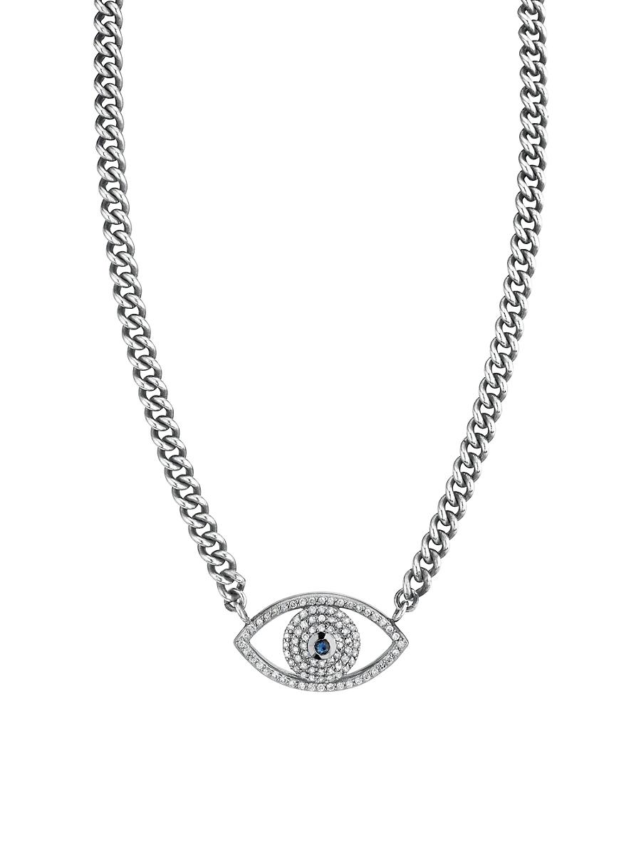 Womens Sterling Silver, Sapphire & 0.96 TCW Diamond Evil Eye Pendant Necklace Product Image