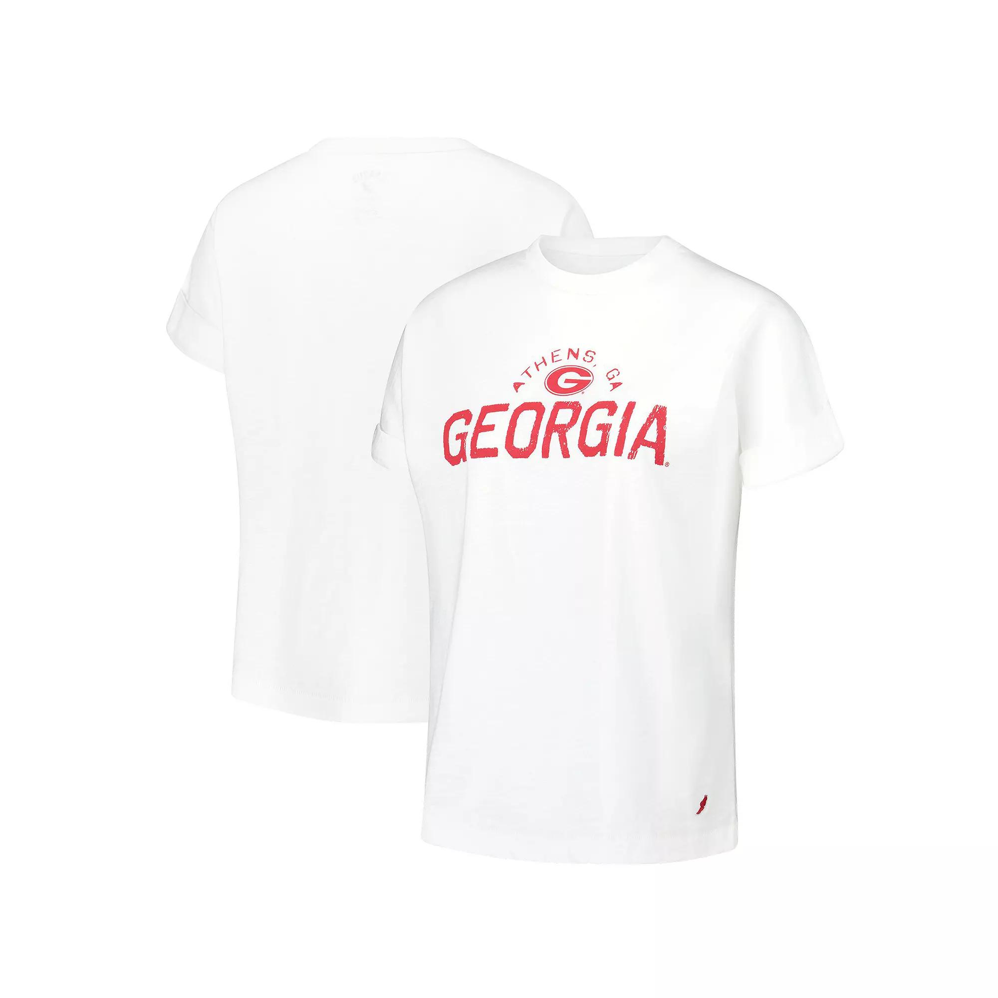 Women's League Collegiate Wear White Georgia Bulldogs Slub Rolled Cuff T-Shirt,  Product Image