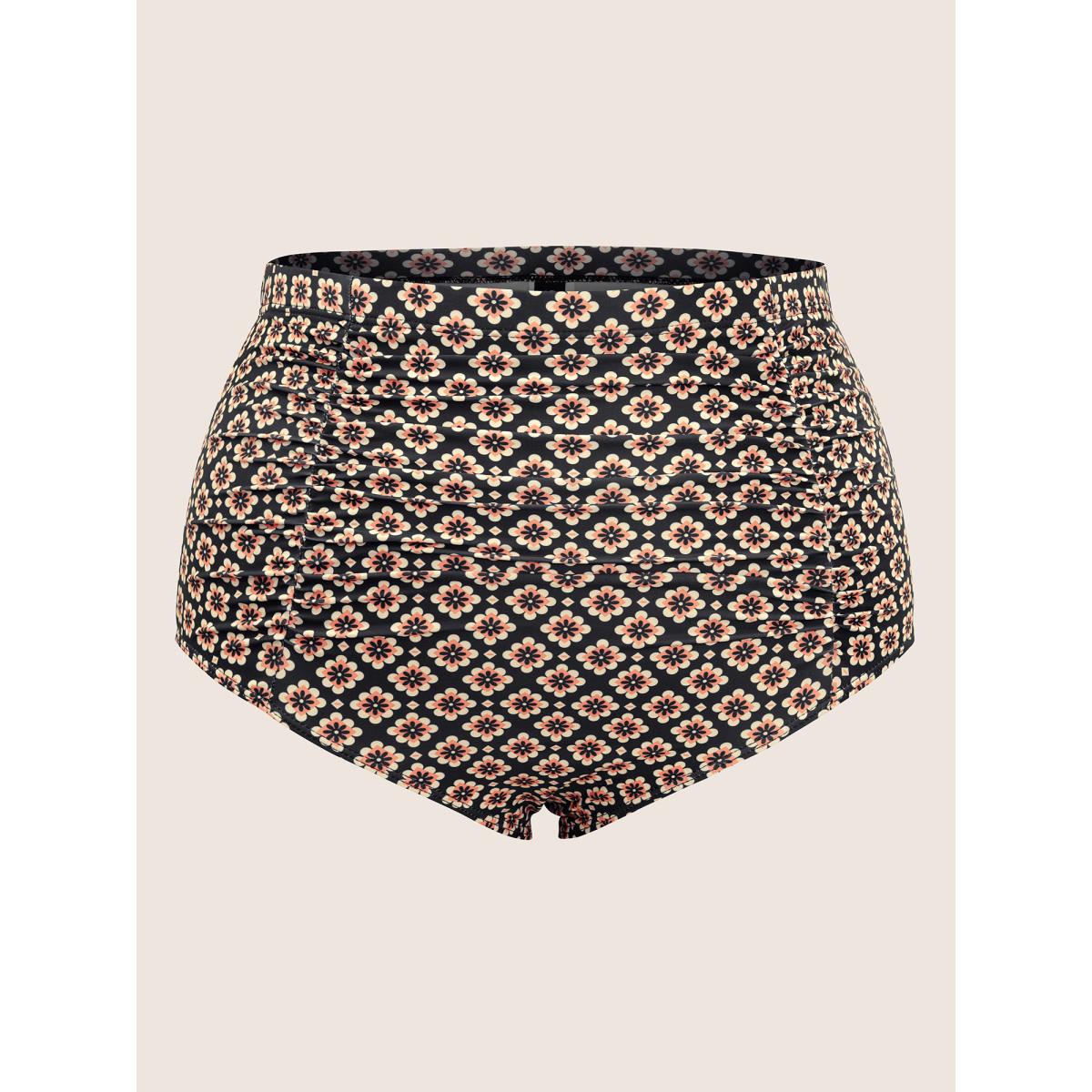 Plus Size Boho Print Skinny Ruched Detail Swim Bottom Women's Swimwear Black Beach Lined High stretch Skinny High Rise Curve Swim Bottoms BloomChic 26/4X Product Image