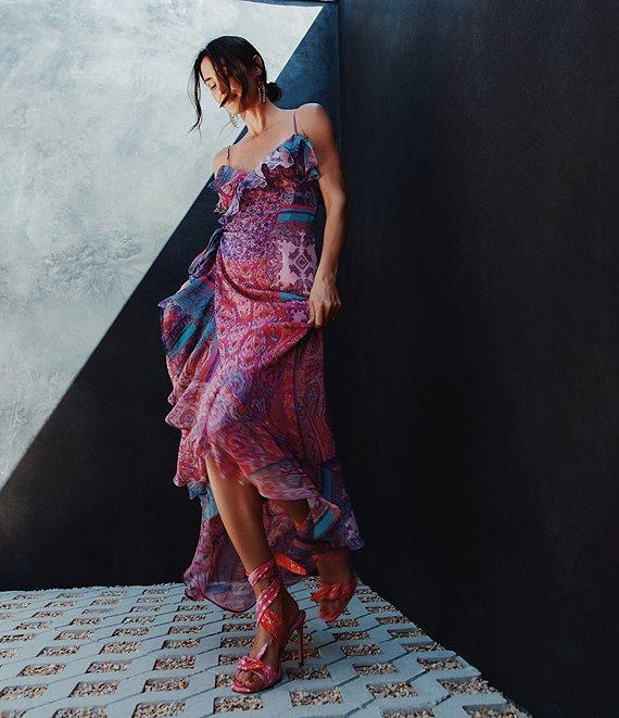 Gianni Bini x DANNIJO Isabella Printed V-Neck Sleeveless Ruffle Crinkle Chiffon Maxi Dress Product Image