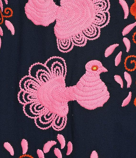 FRANCES VALENTINE Charming Peacock Embroidery Split V-Neck 3/4 Sleeve Caftan Maxi Dress Product Image