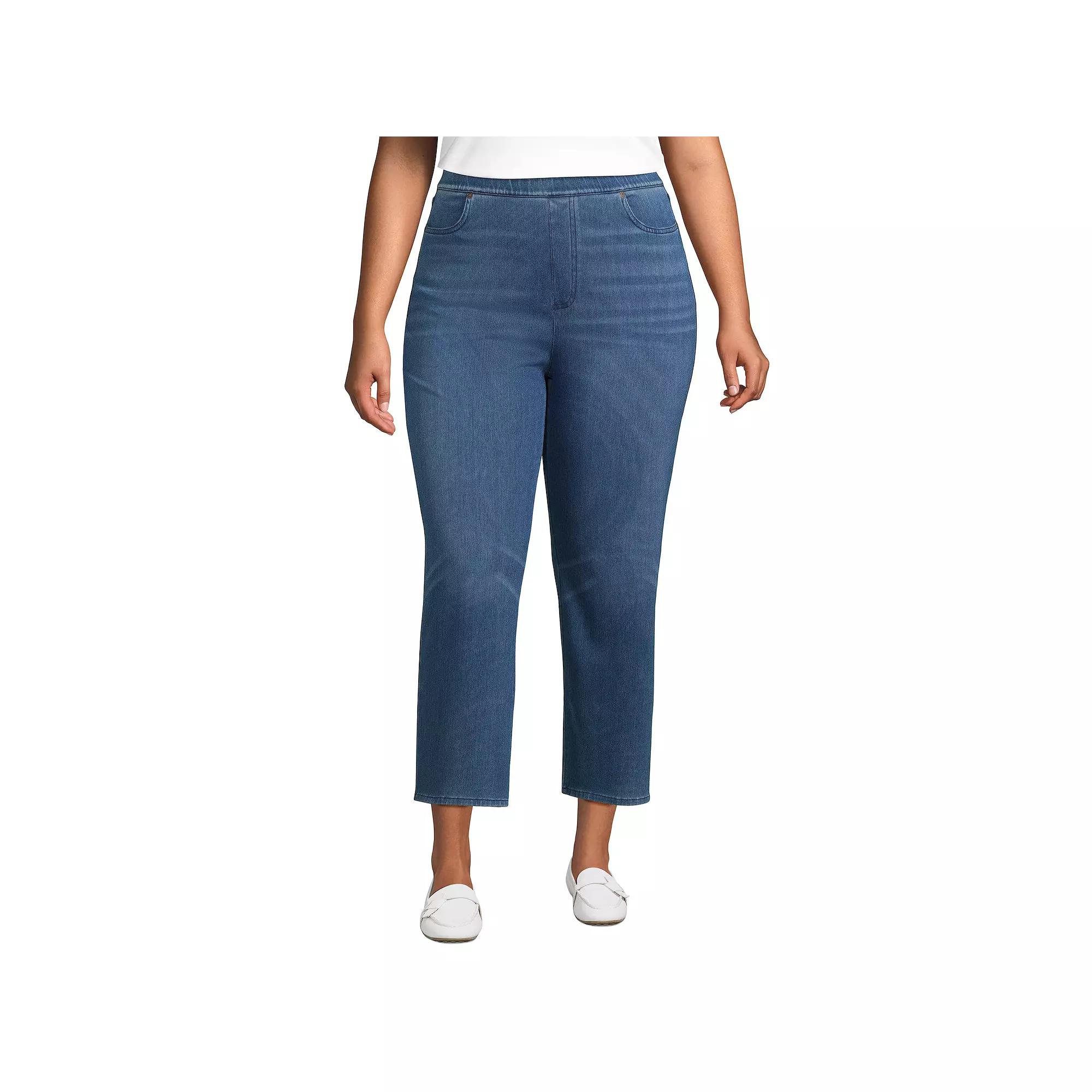 Plus Size Lands' End High Rise Pull On Denim Crop Pants, Women's, Size: 1XL, Medium  Blue Product Image