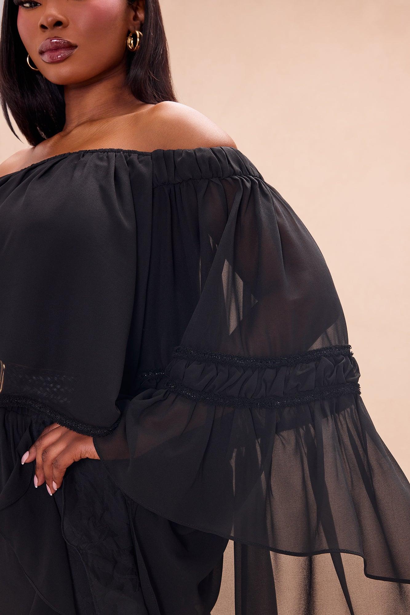 Dianna Off Shoulder Chiffon Blouse - Black Female Product Image