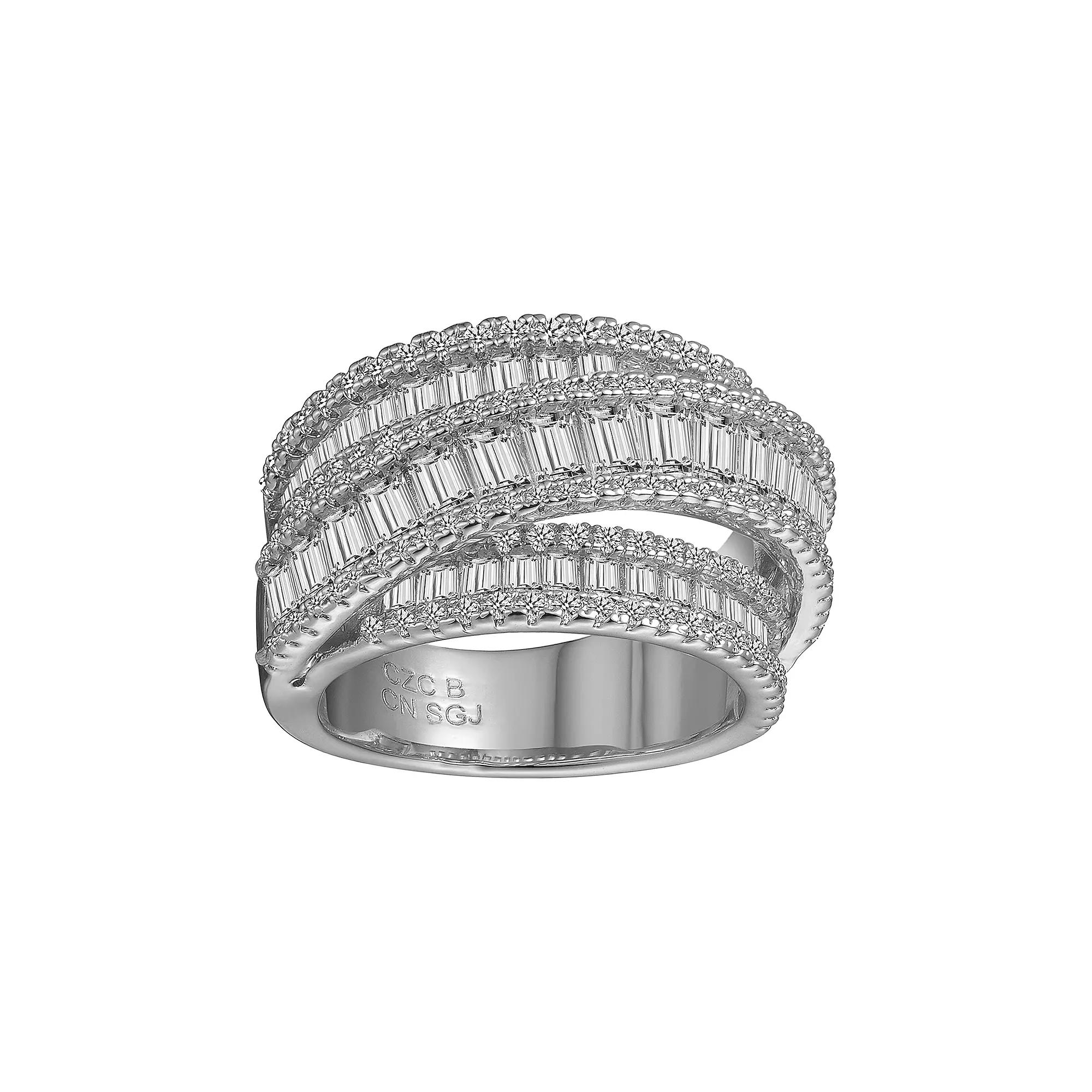 Sterling Silver Cubic Zirconia Crossover Channel Ring, Womens Product Image
