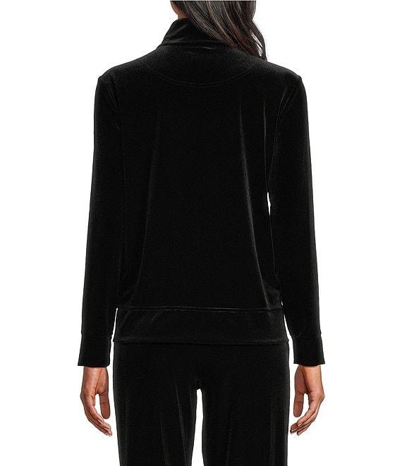Jones New York Velour Mock Neck Long Sleeve Zip Front Jacket Product Image