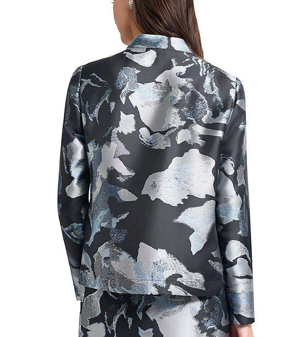 Ming Wang Woven Floral Print Mandarin Collar Long Sleeve Open Front Coordinating Jacket Product Image