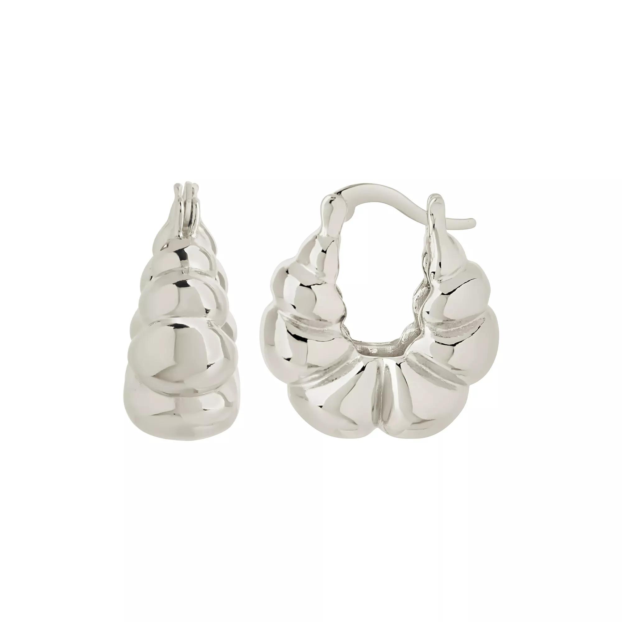 MC Collective Scalloped Hoop Earrings, Women's, Silver Tone Product Image