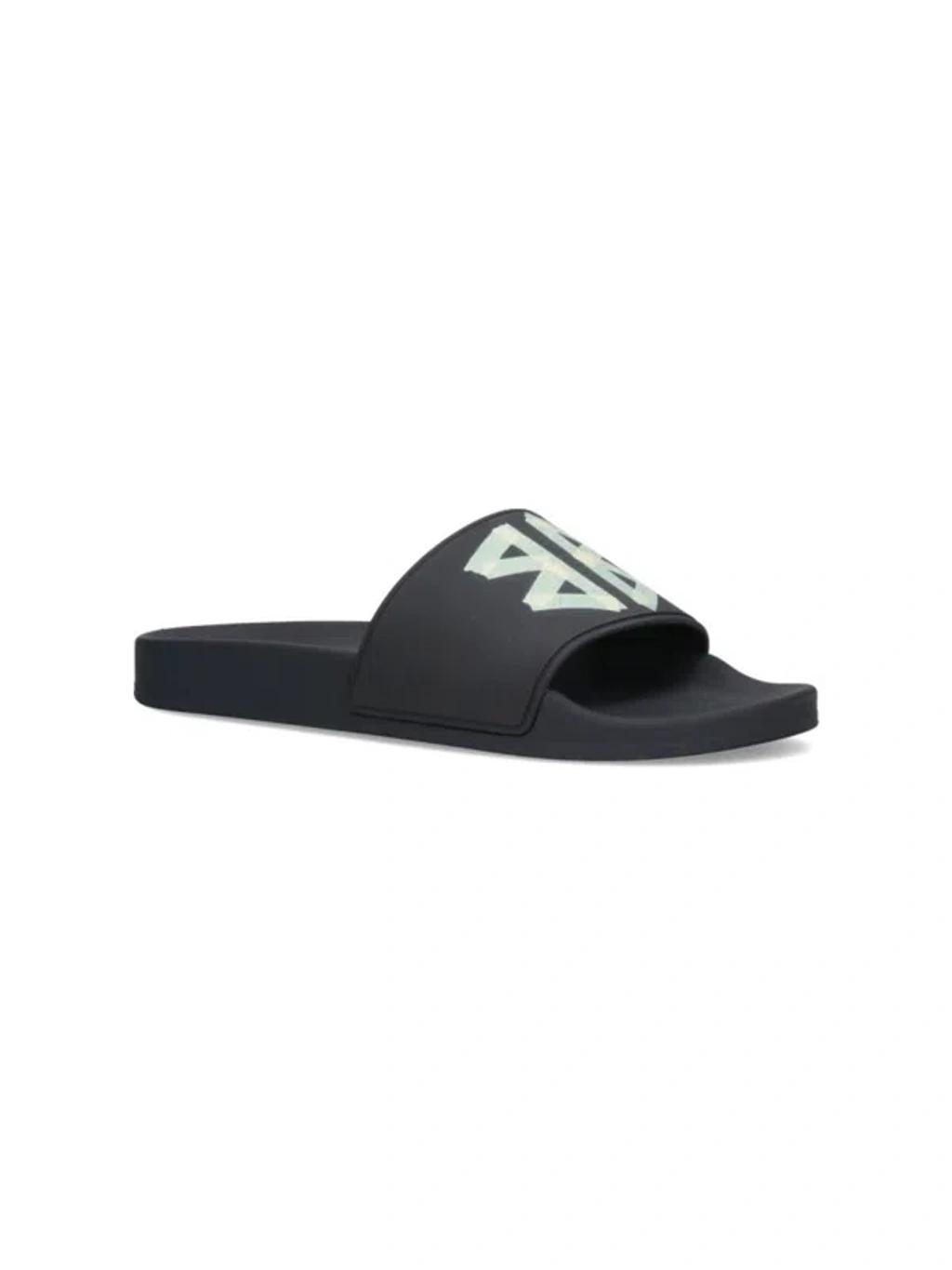 BALENCIAGA Black Sandals With Maxi Contrasting Logo In Tech Fabric Man In Multicolor Product Image