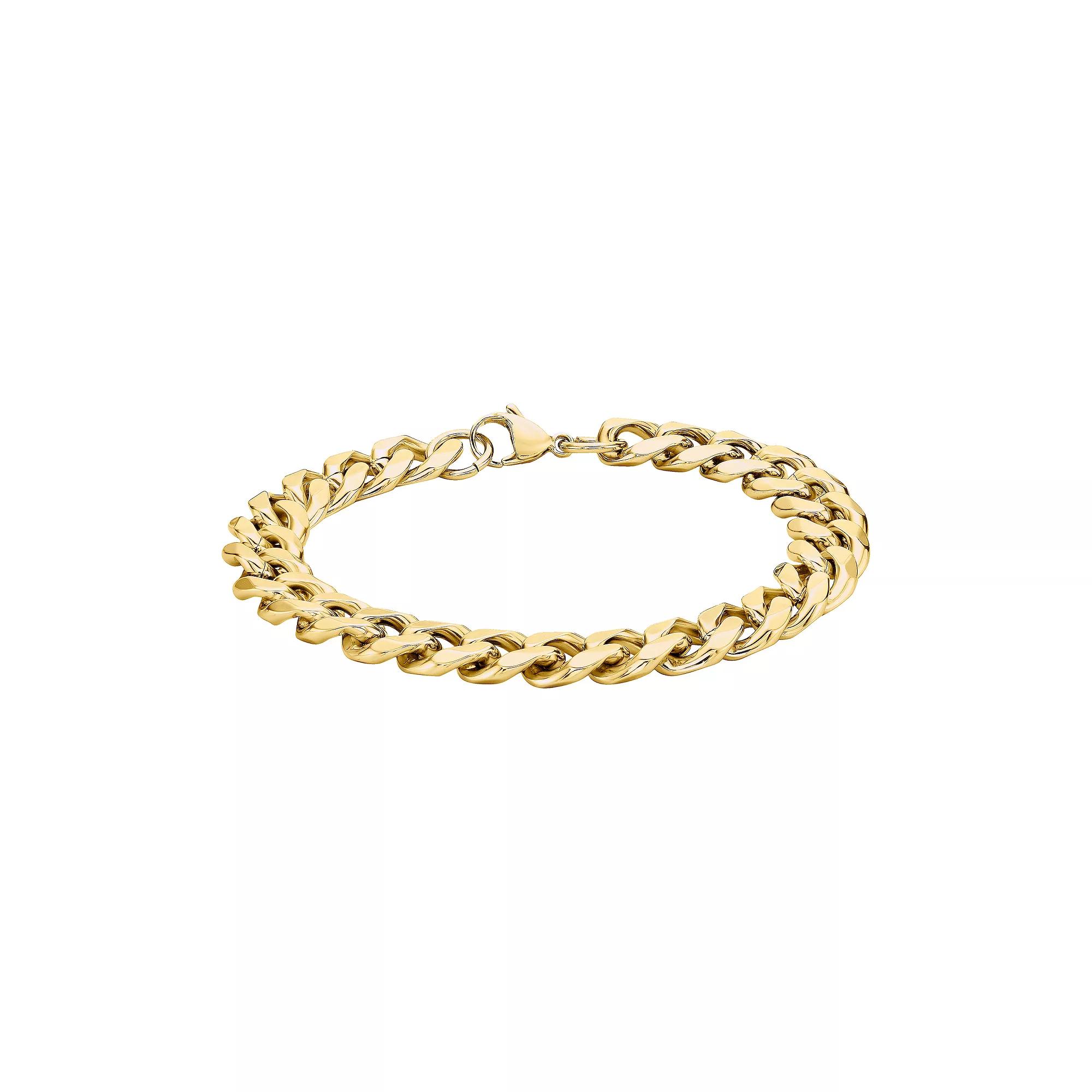 Mens LYNX Stainless Steel Curb Chain Bracelet Gold Tone Product Image