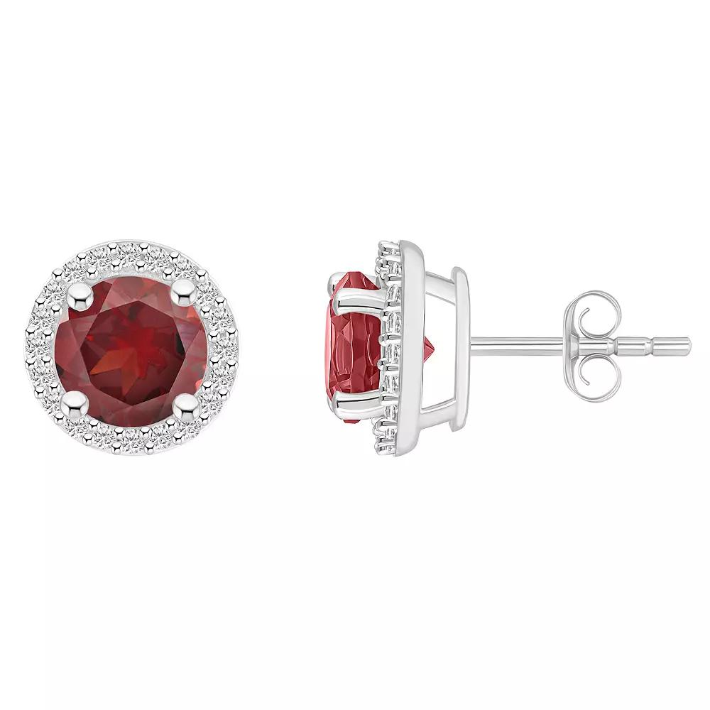 Celebration Gems 10k White Gold Gemstone & Lab-Created White Sapphire Halo Stud Earrings, Women's, Red Product Image