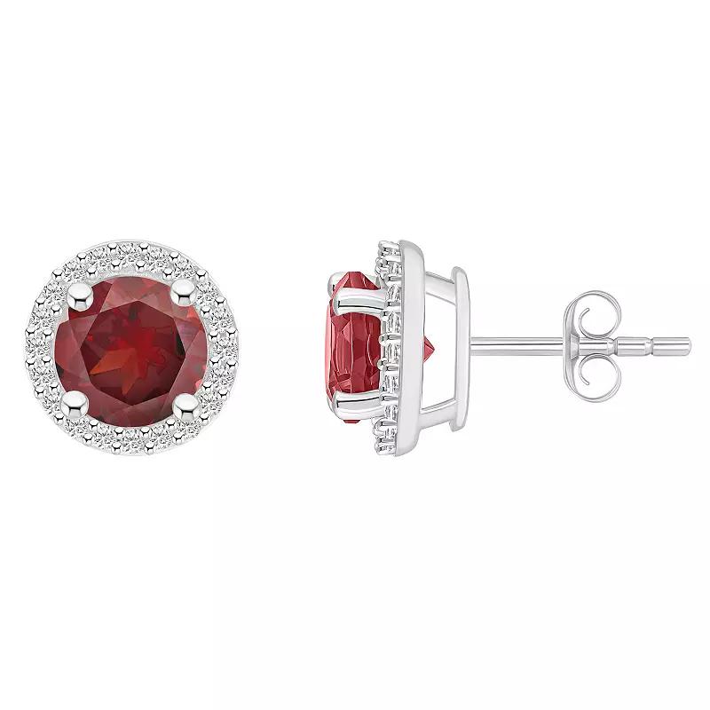 Celebration Gems 10k White Gold Gemstone & Lab-Created White Sapphire Halo Stud Earrings, Women's, Red Product Image