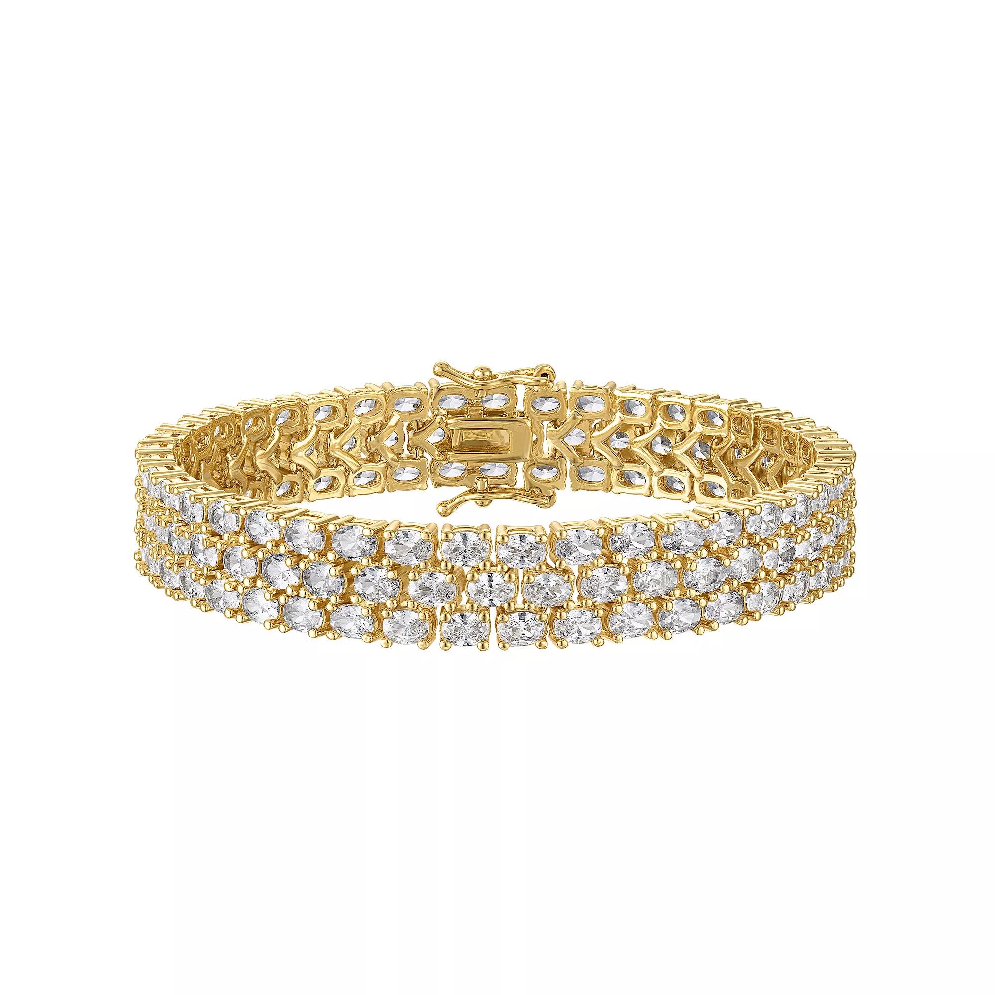 Ivy Sharpe 14k Gold Plated 3-Row Cubic Zirconia Bracelet, Women's, Size: 7.25", Gold Tone Product Image