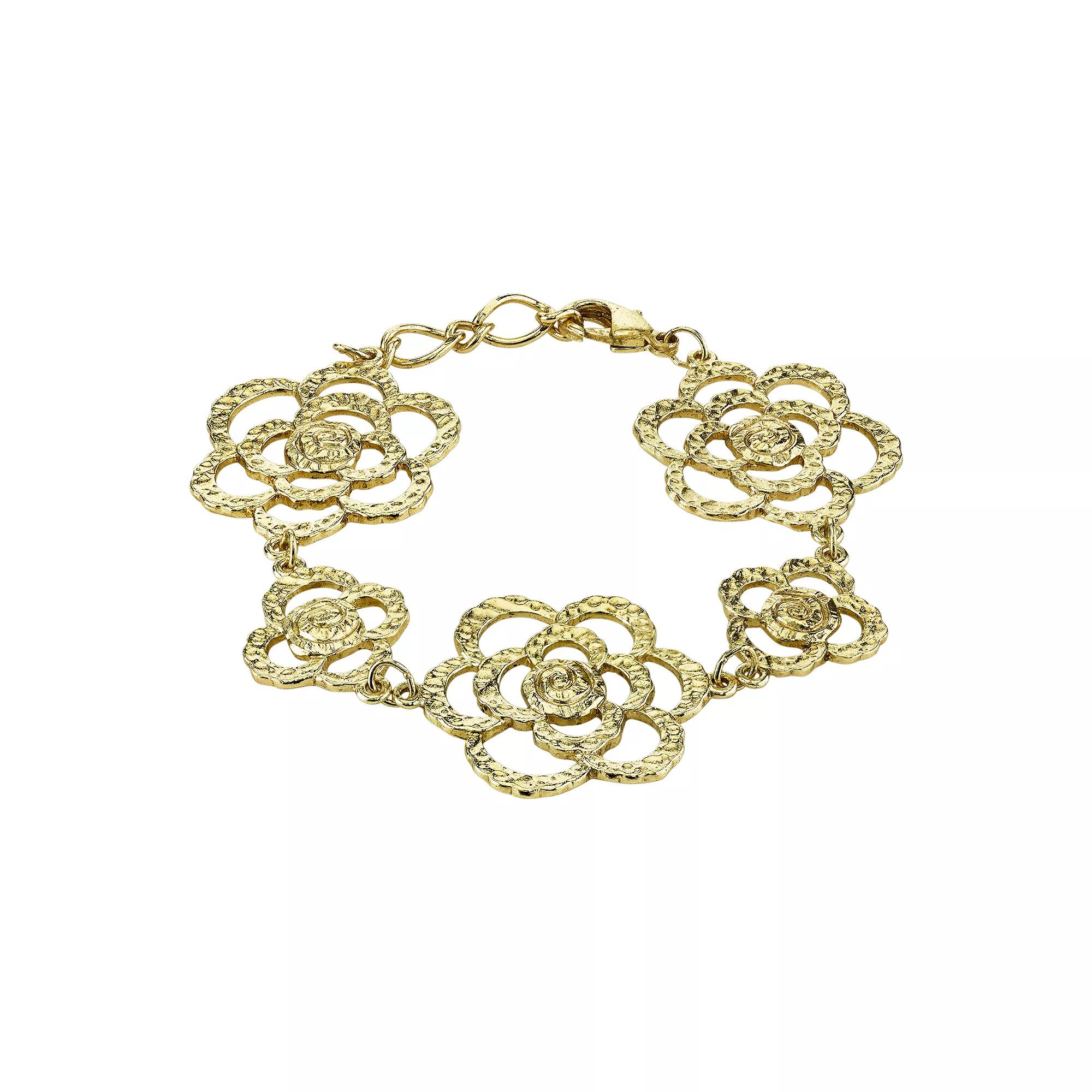 1928 Hammered Flower Bracelet, Womens Gold Tone Product Image
