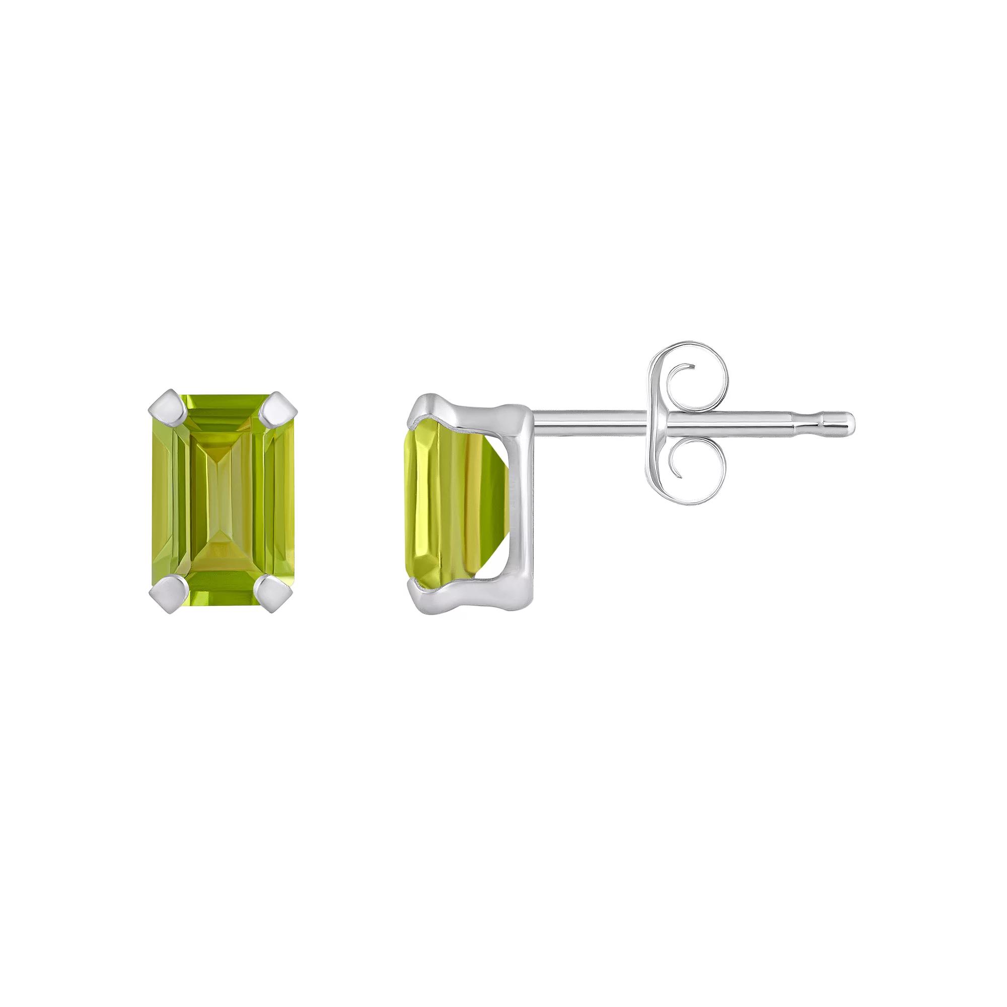 Celebration Gems 10k Gold Emerald Cut Peridot Stud Earrings, Women's, White Product Image